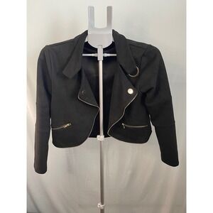 Soho Apparel Black Moto Jacket Size M Lightweight Cropped Gold Accents B11‎